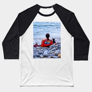 Woman Dog Sea Stones Beach Italy Baseball T-Shirt